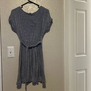 blue and white professional front tie dress